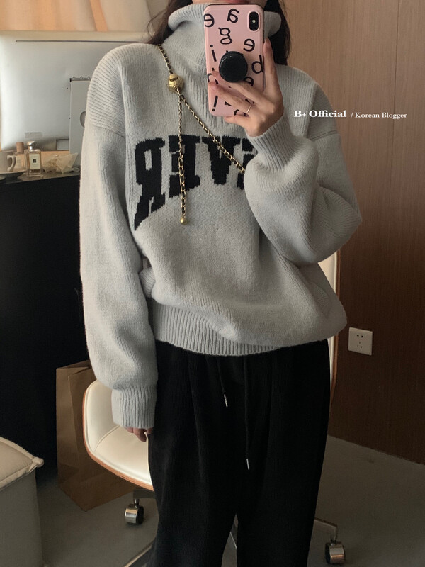[B plus] Korean generation same style warm winter English lazy casual thick sweater 22-8543-2