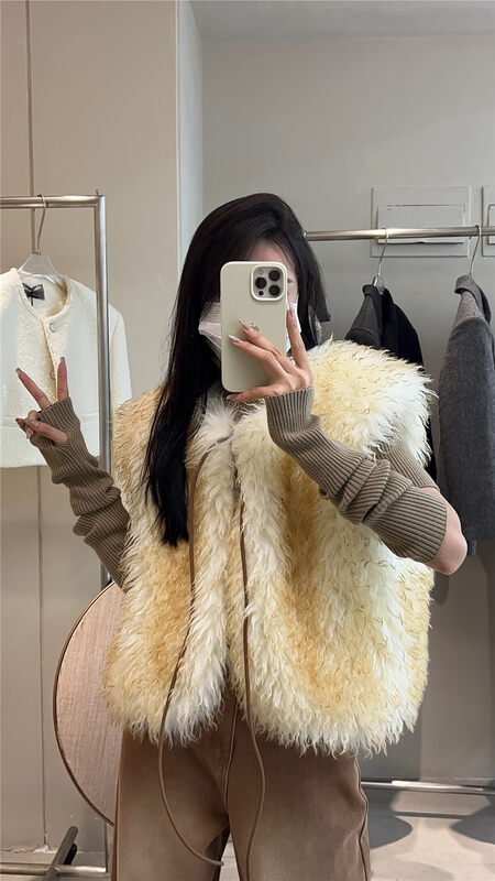 【IN.CHOOSE U】Textured plush tie loose vest 65055# CQW