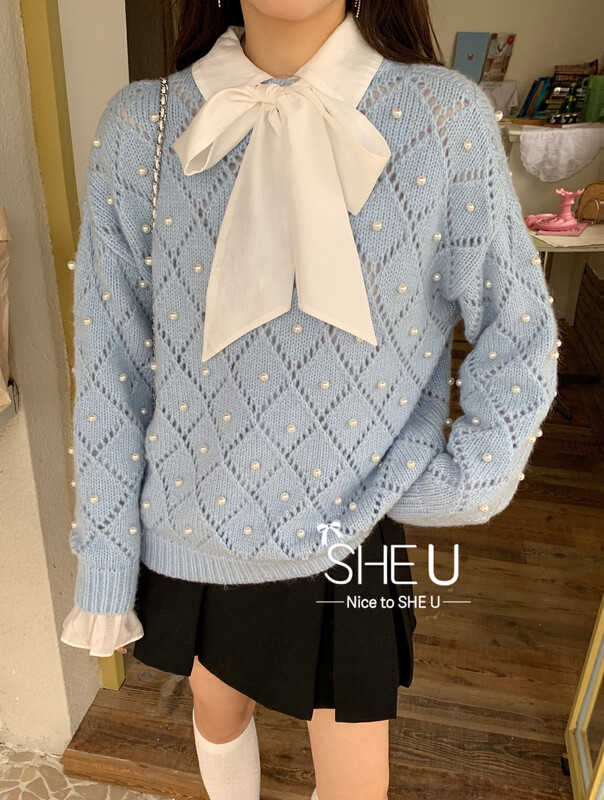 【SHE U】college style bow tie shirt 51139