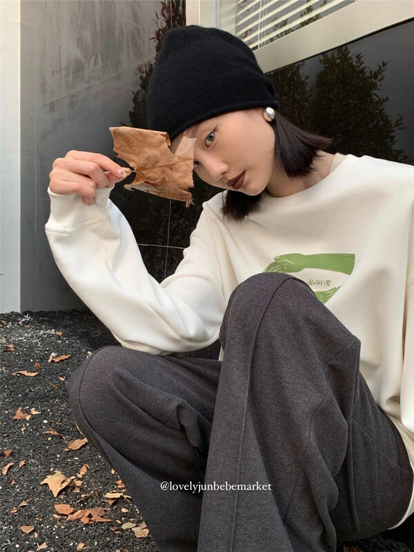 [DT CLASSIC] pattern printing round neck loose sweater D5239# JHY
