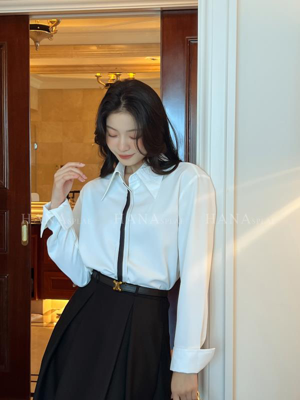 Original price 84.60! [HANNA Hanna] limited time special simple temperament shirt 2022 autumn work shirt shirt H10527