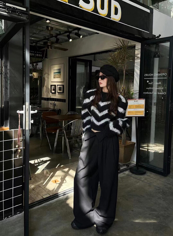 【MI NI】Soft Waxy Stripe Contrast Color Versatile Knit Sweater 9594# PCZ