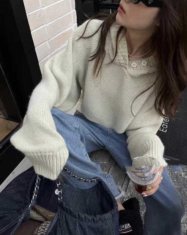 [MI NI] Solid color all-match hooded short knit sweater 9520# PCZ