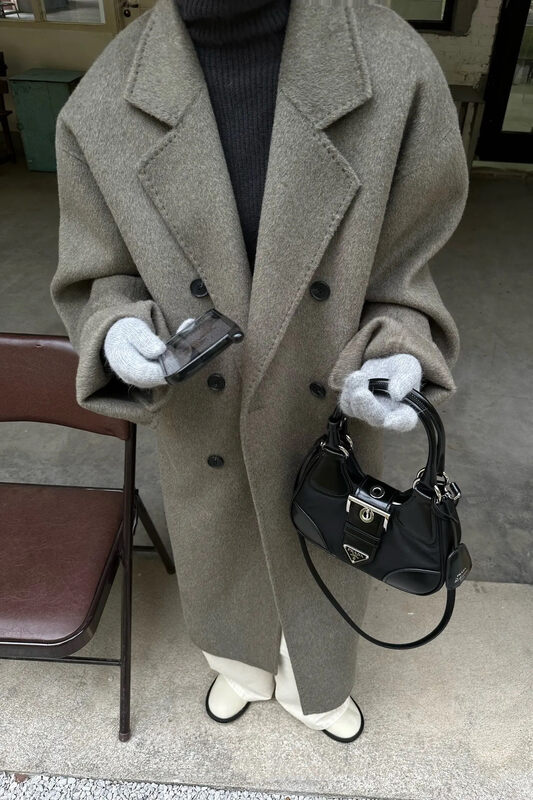 【IN.CHOOSE U】Korean double-breasted loose mid-length wool coat (including 100% wool) 67355# CQW