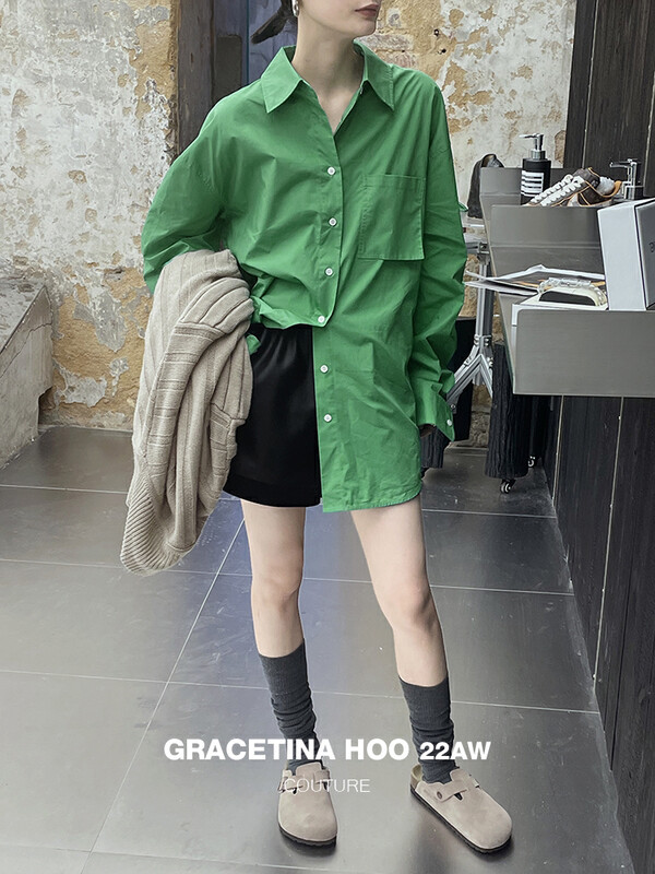 【GRACETINA HOO】Designed active corner mouth solid color silhouette shirt lazy and versatile can be stacked CS5241