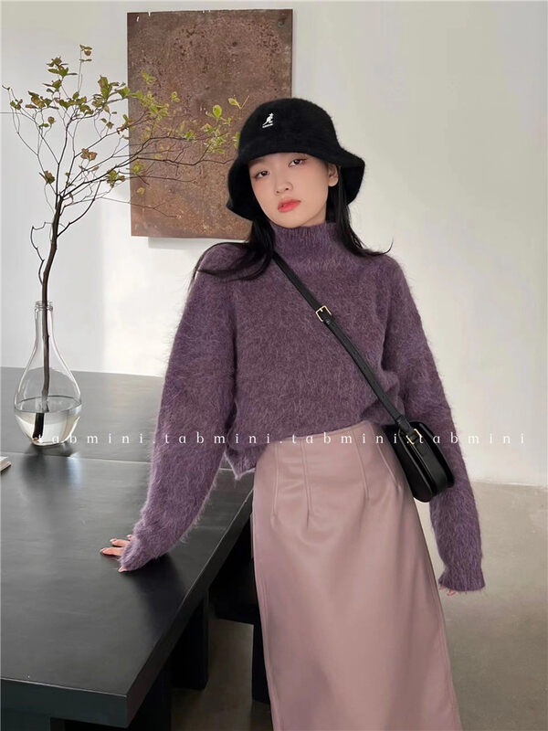 【TABMINI】High collar pullover loose warm sweater (with 60% alpaca wool) 15344-SA# LXC