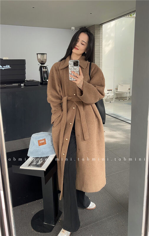 【TABMINI】Korean fashion mid-length coat (with belt) (including 28% wool) D19053-LF# LXC