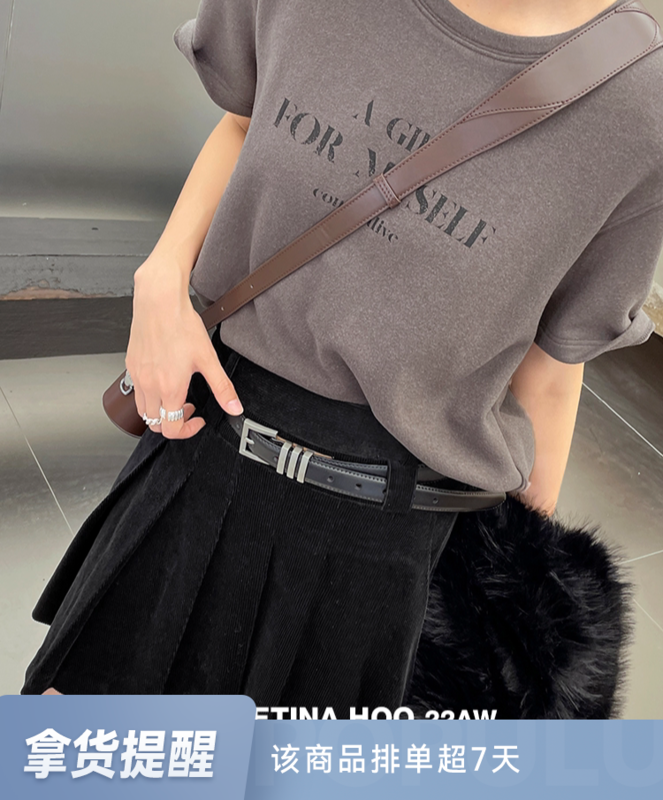 [GRACETINA HOO] High-end texture contrasting color letter printing looks thin and all-match short-sleeved T-shirt thickened plus velvet skin-friendly soft waxy T3209