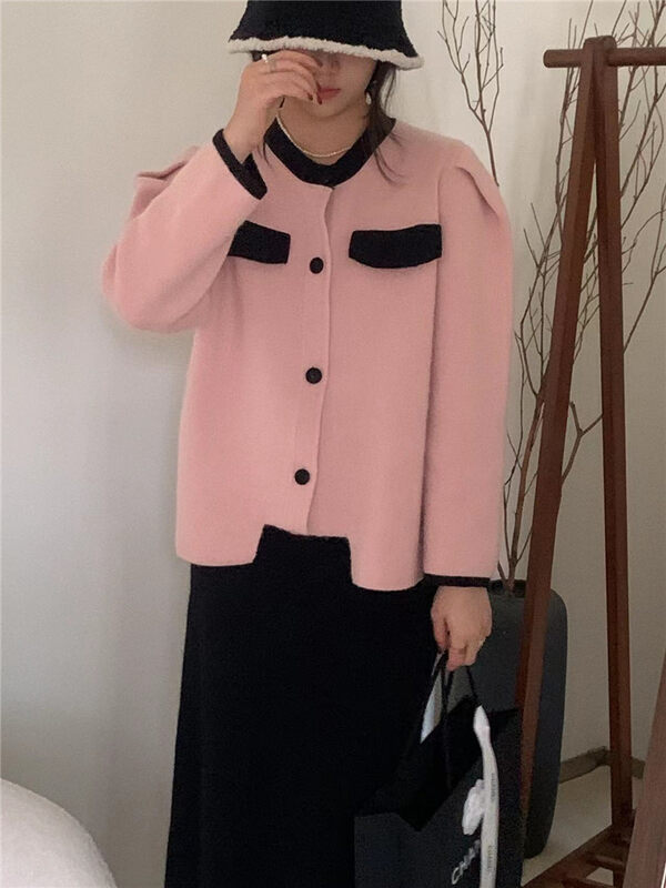 【WANWAN】Korean style round neck color contrast warm sweater 2727# HBX