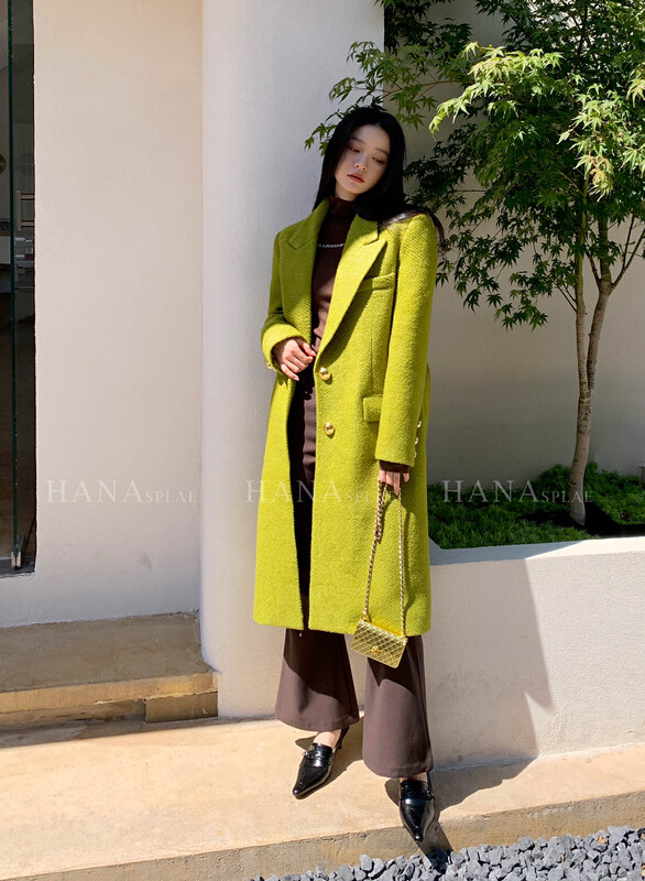 [HANNA Hanna] Korean version of solid color wool coat long temperament all-match woolen coat woolen coat (with belt) H10679