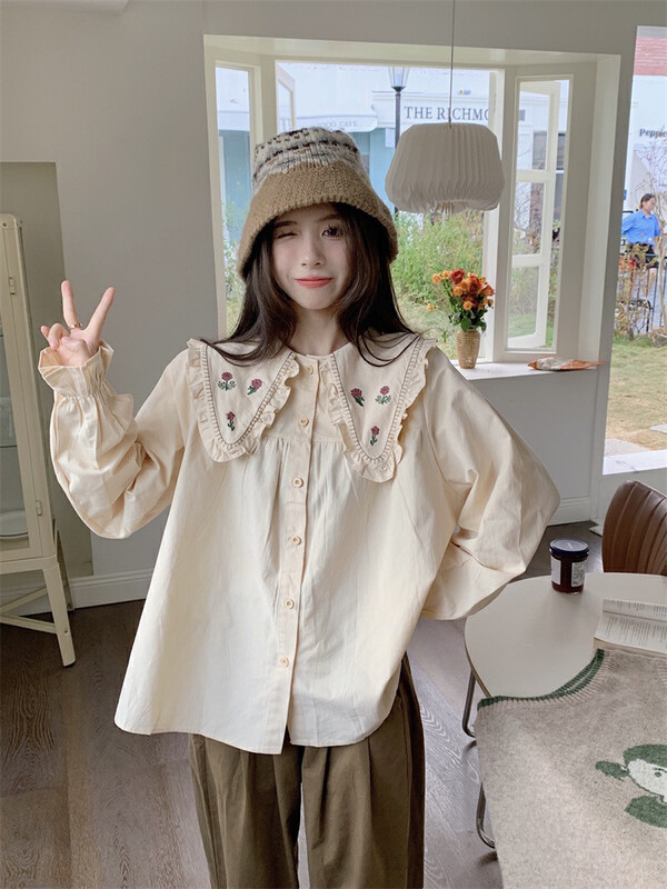 [Timely Rain] Hanfeng ins retro sweet loose design shirt N0237# WPL