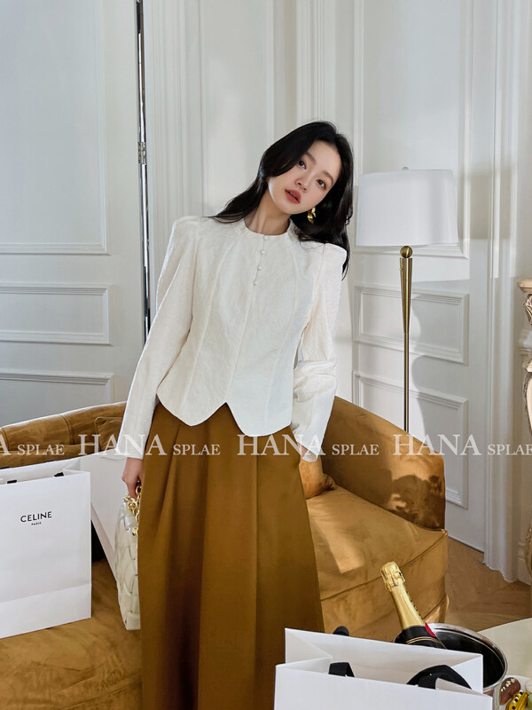 [HANNA Hanna] French elegant jacquard shirt women's simple and thin long-sleeved pullover shirt H10597
