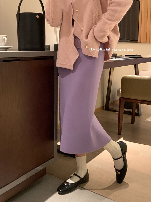 [B Plus] The same style of the Korean generation warm winter custom color elastic waist slimming skirt 22-8565-2