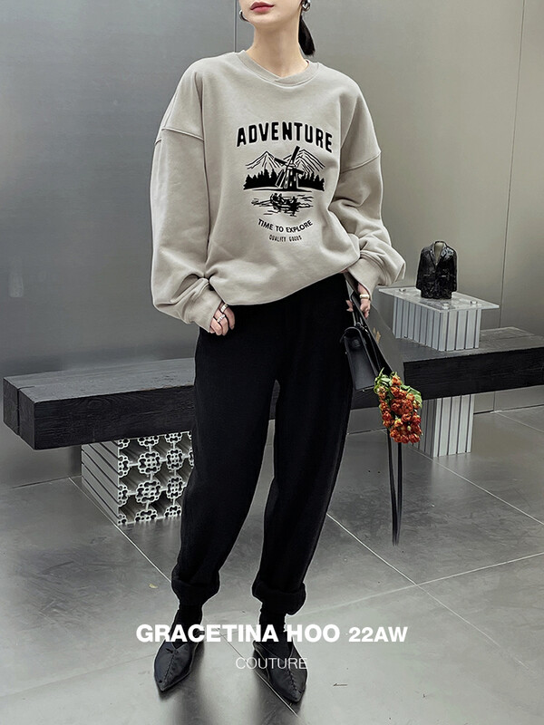 【GRACETINA HOO】Simple and versatile modified leg shape can be pulled side a variety of ways to wear casual pants 50 wool lazy loose feet K8332