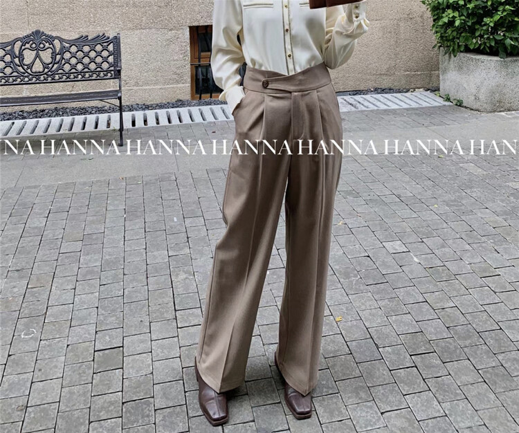 [HANNA Hanna] autumn and winter new high-waist slim straight wide-leg pants OL temperament trousers women's casual pants H1302