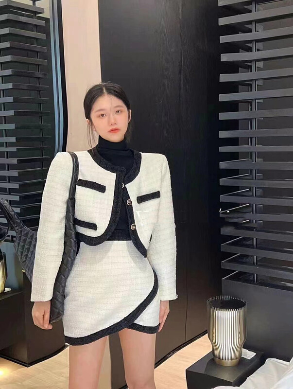 【MI NI】Xiaoxiang style short coat + high waist skirt two-piece suit 9606# PCZ