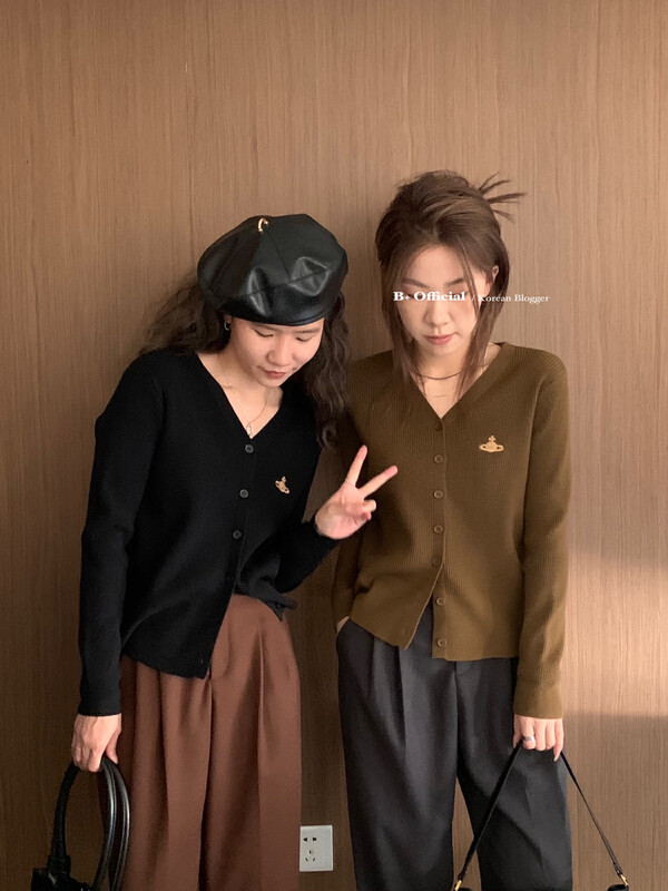 【B Plus】Early autumn simple and versatile commuting Saturn pattern knitted cardigan 22-8268-2# FHX