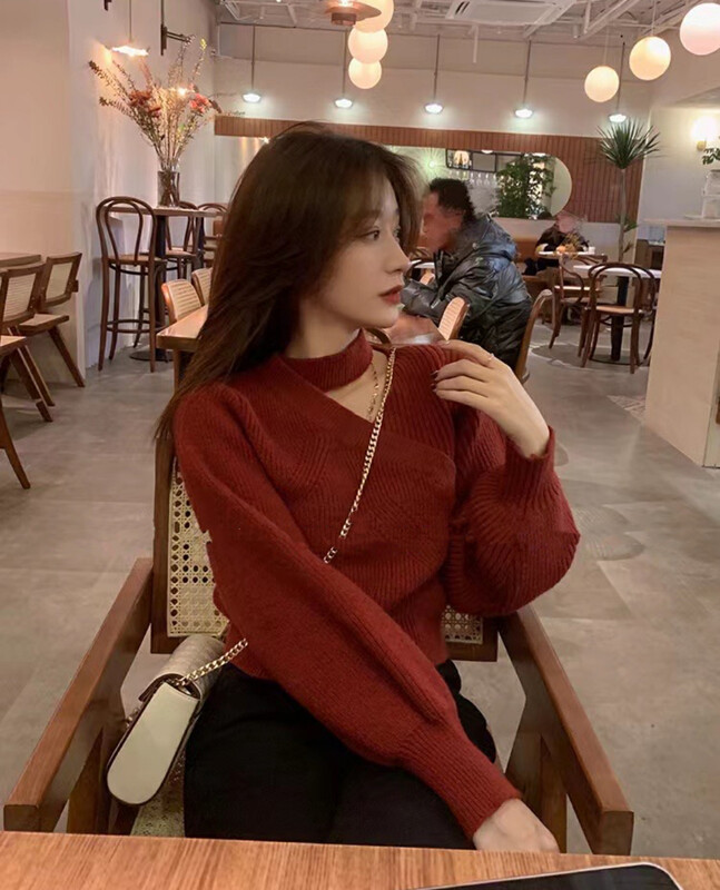 【Y.JIA】Western style hanging neck V-neck lazy niche sweater sweater 921