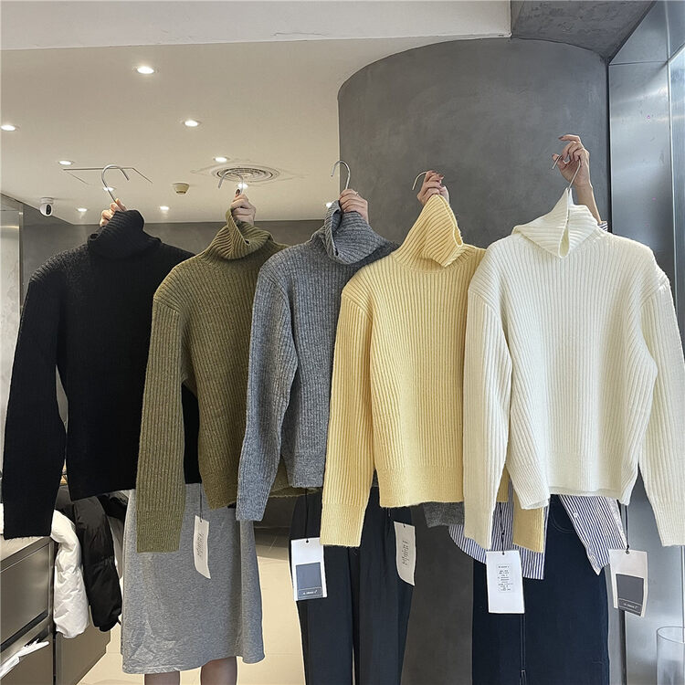 【IN.CHOOSE U】High collar all-match solid color warm sweater without shoulder pads (25% wool) 67376-1# CQW