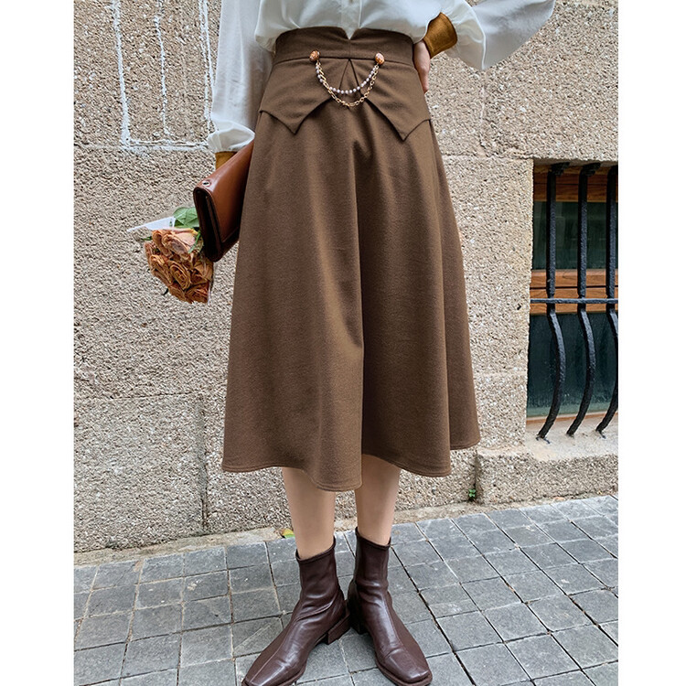 [HANNA Hanna] Metal chain high waist skirt loose and slim cover half skirt H1315