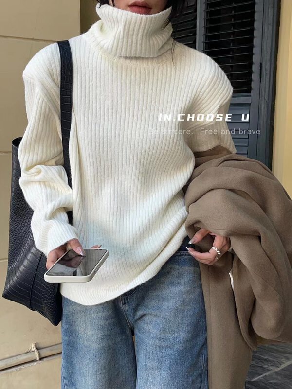 【IN.CHOOSE U】Simple solid color high tie shoulder pad sweater (containing 25% wool) 67376# CQW