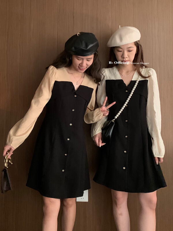 【B Plus】Early winter simple all-match splicing thin dress 22-8292-2