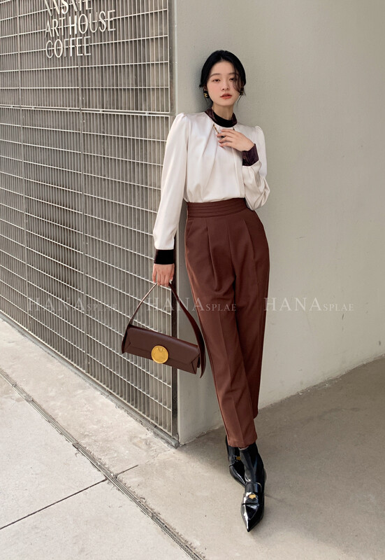 [HANNA Hanna] Simple commuter casual pants with a sense of design, high waist, thin and small feet, women's casual pants H3399
