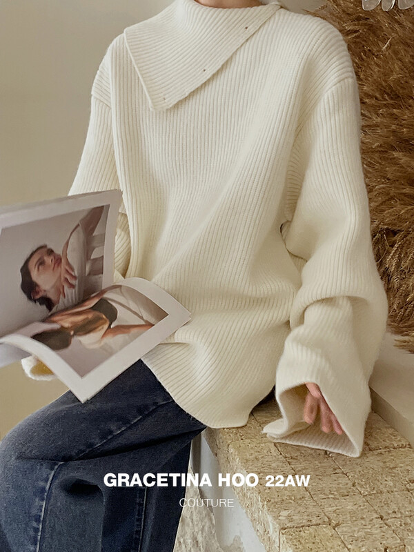 [GRACETINA HOO] large lapel stand collar multi-wear silhouette multi-button lazy loose cape wool sweater imported arctic plush Z980