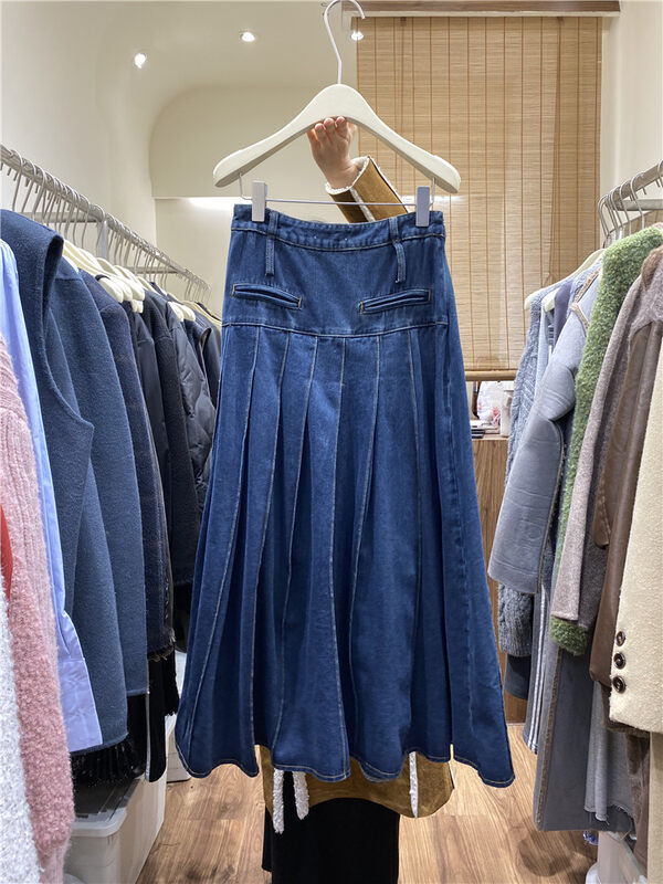 【BEST U】Reversible style all-match denim pleated skirt 60369# LSW