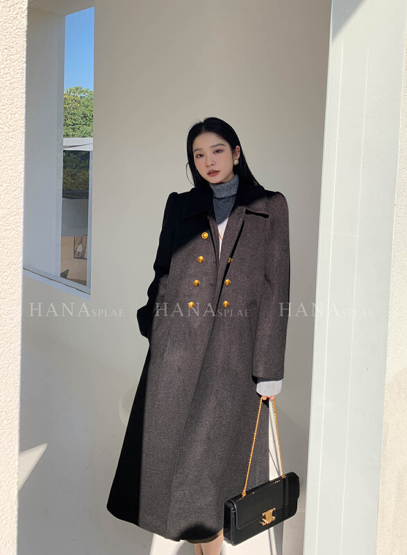 [HANNA Hanna] Lapel Design Long Wool Coat Female Korean Style Simple Versatile Wool Coat H10720BD# JHY