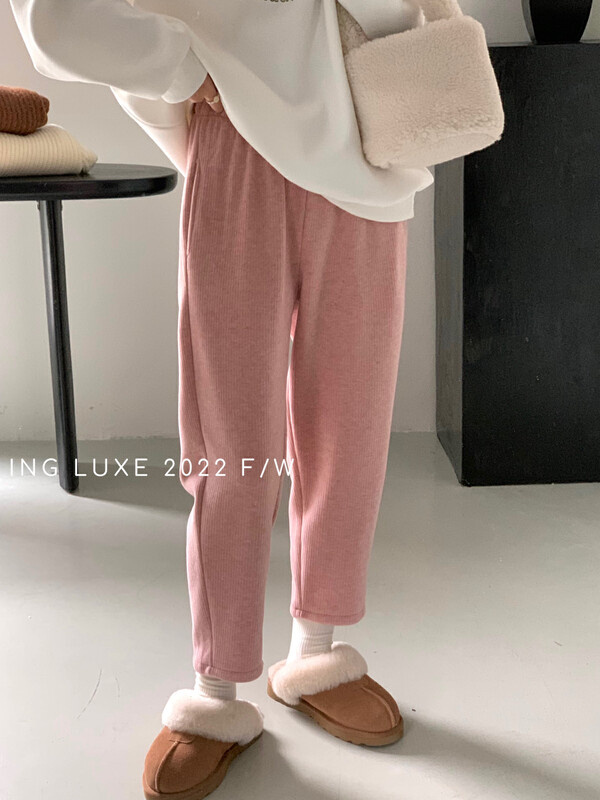 【ING】Pencil casual pants with high waist and fleece 8297# FHX
