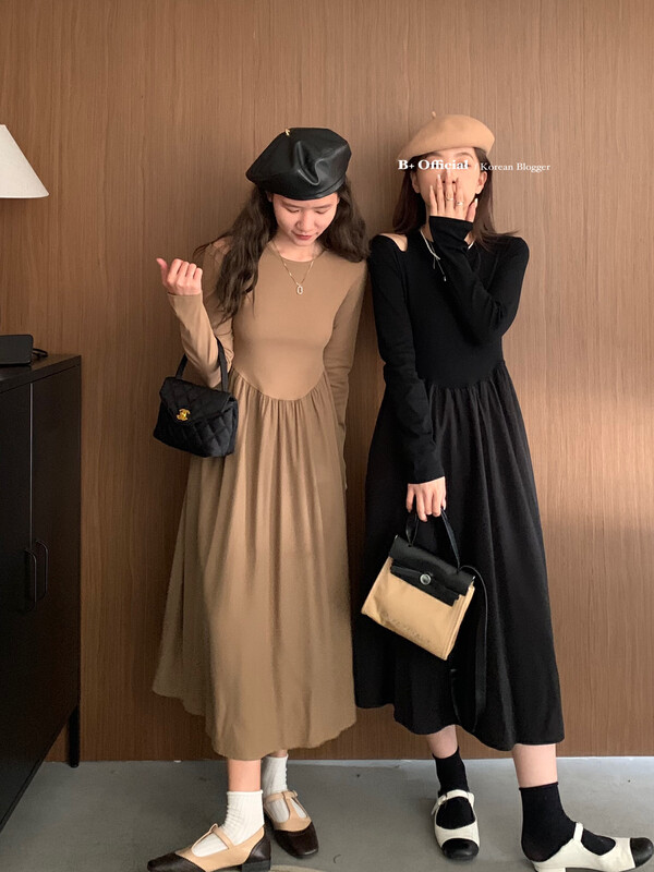 【B Plus】Early autumn simple personality small strapless stitching dress 22-8165-2