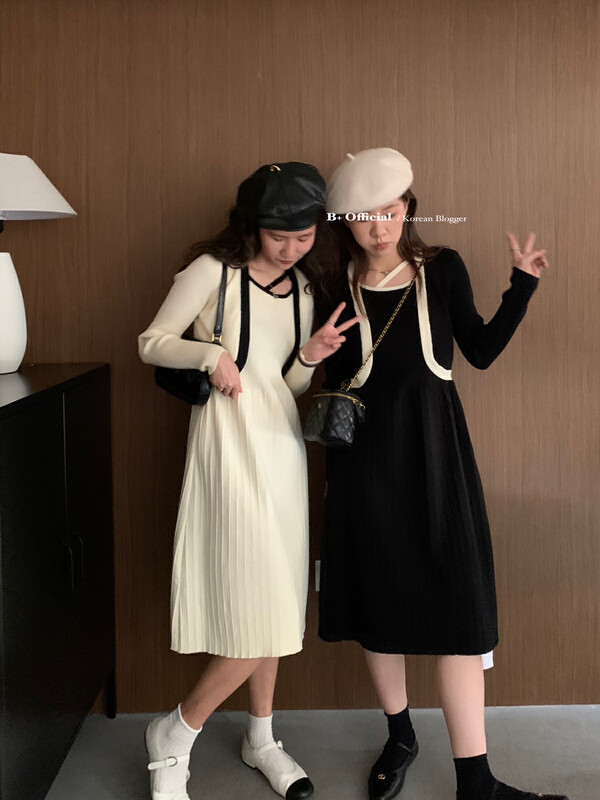 【B Plus】Early autumn simple and atmospheric color contrast knitted dress 22-8226-2# FHX