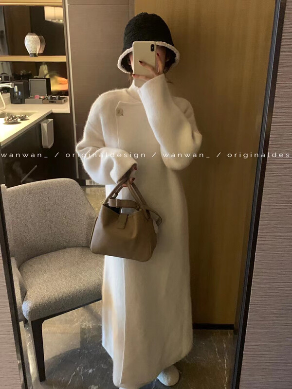 【WANWAN】Solid color loose double-button mid-length dress 2707# HBX