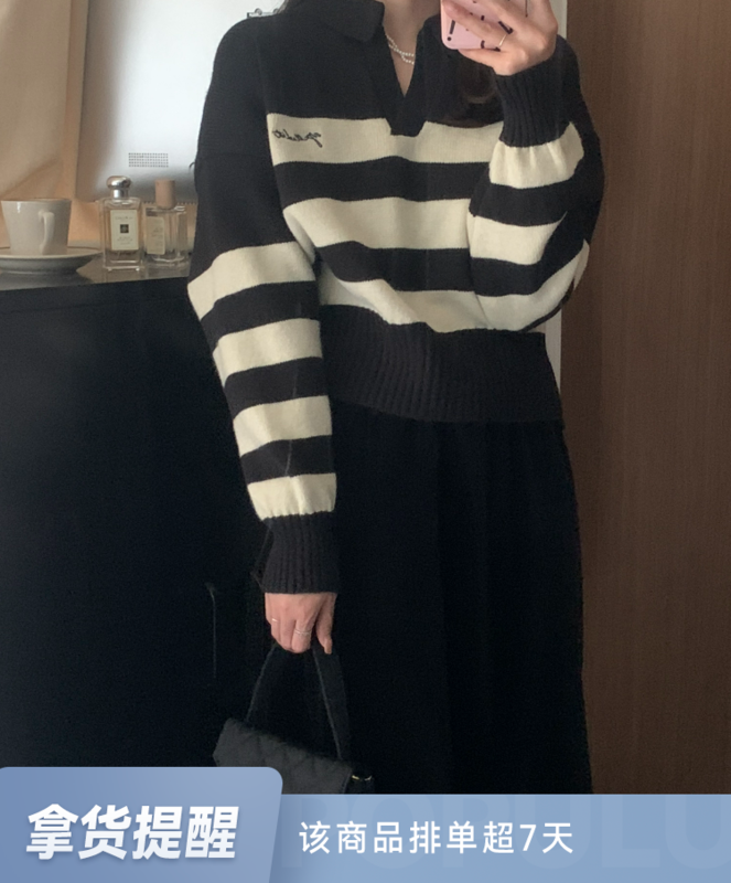 【B Plus】Korean simple design polo collar thickened sweater 22-8397-2