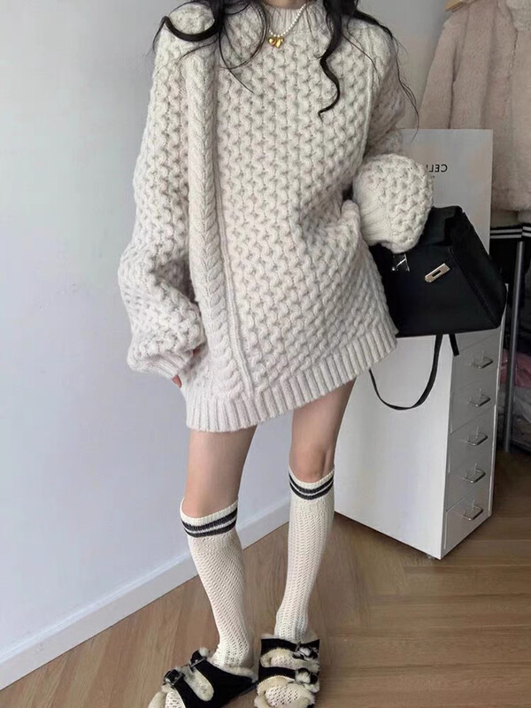 【MI NI】Coarse needle twist lazy style knitted sweater (knitwear only) 9601-1# PCZ