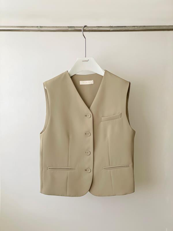 Original price 87.98! [HANNA Hanna] simple solid color sleeveless vest female V-neck all-match coat vest H1230