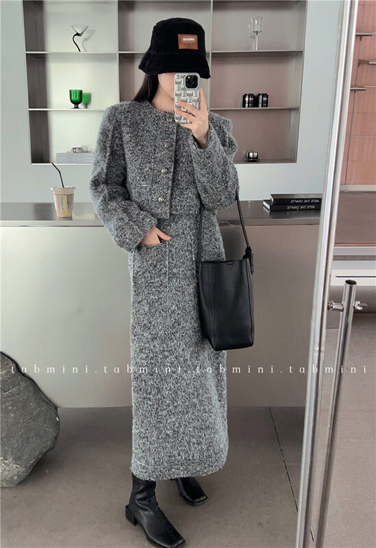[TABMINI] Elegant Short Wool Jacket + Double Pocket Skirt Set (Contains 63% Wool) D19052-LM# LXC