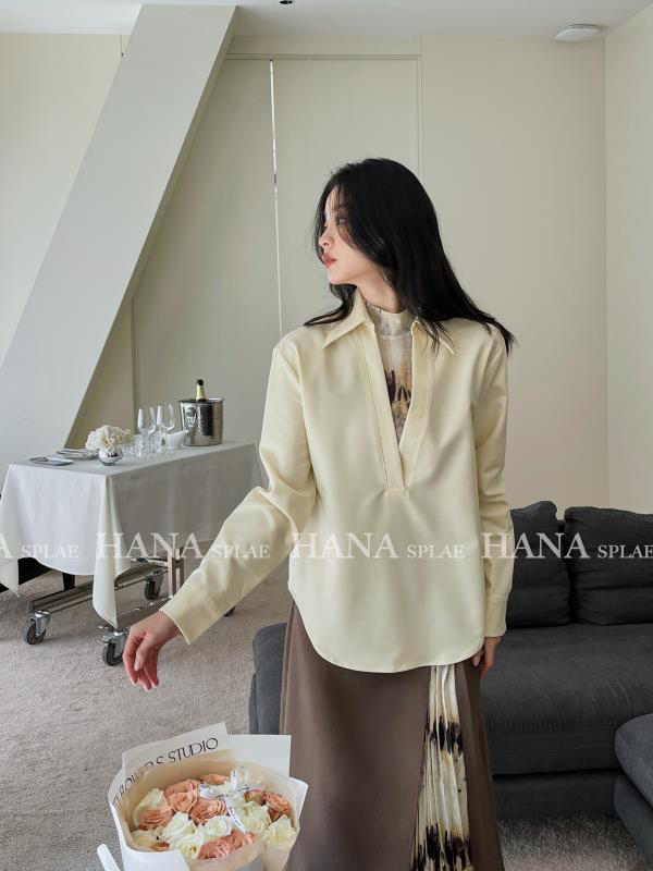 [HANNA Hanna] French elegant shirt women's lapel long-sleeved pullover top with vest set H10588