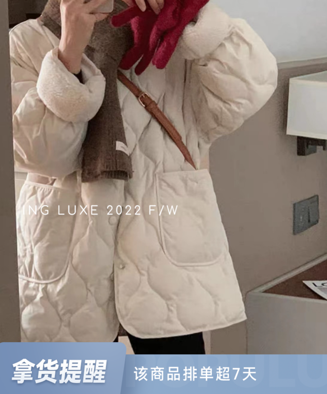 [ING] Korean version of the simple rhombus cuffs and lamb wool design light down jacket with 90 white duck down 8365