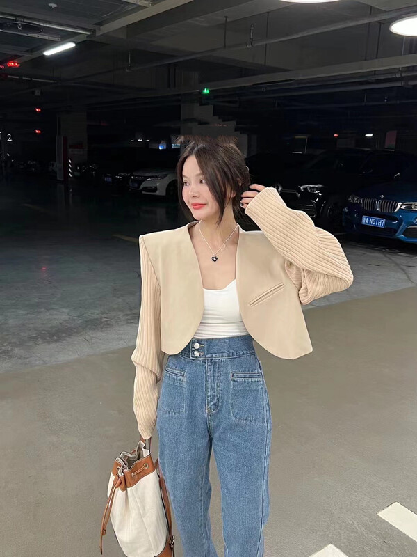 New in autumn!【MI NI】Fashion stitching all-match short coat 9230# PCZ