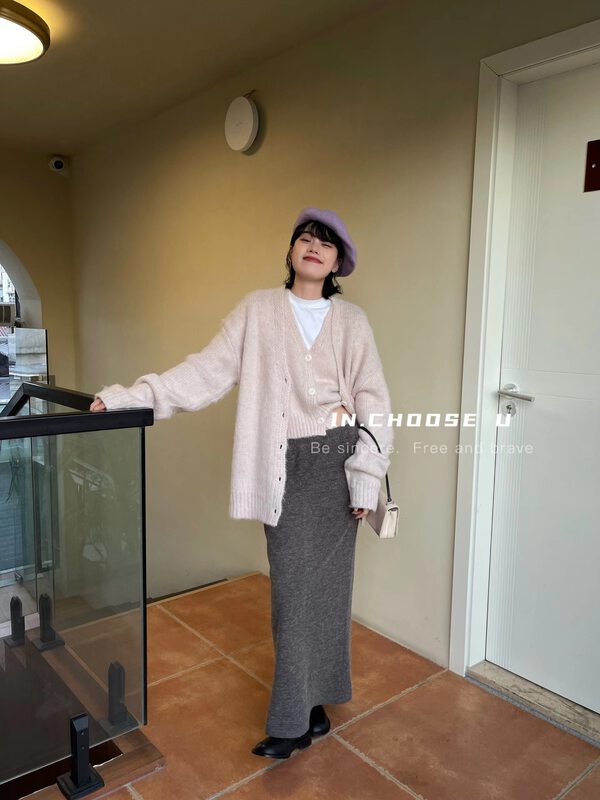 【IN.CHOOSE U】Elastic waist knit slit skirt (with 5% wool) 69578# CQW