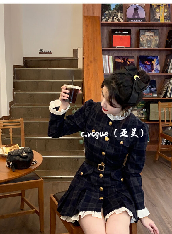 New in autumn! 【C.VOGUE】French high-end sweet milk dress (with belt) 3470# PCZ