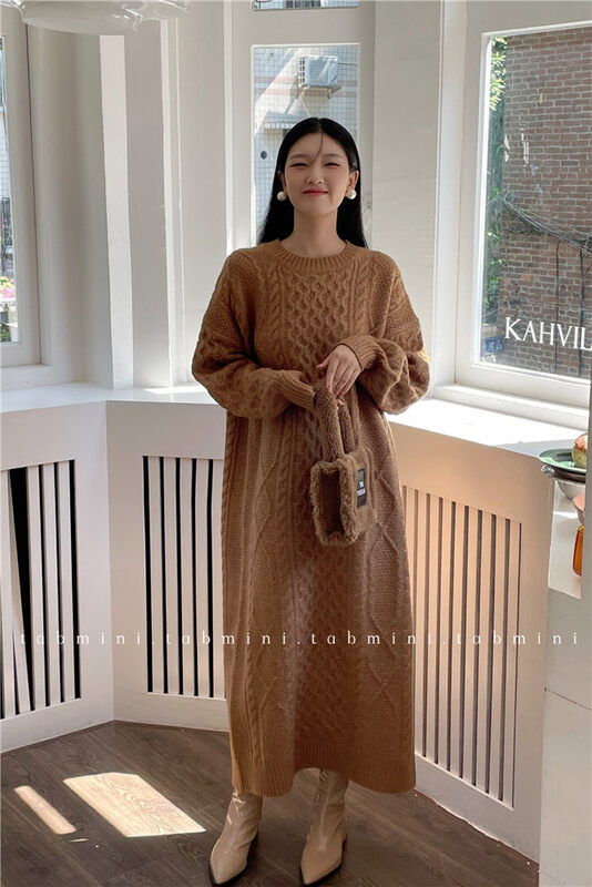 【TABMINI】Korean round neck twist lazy dress 15345-SA# LXC