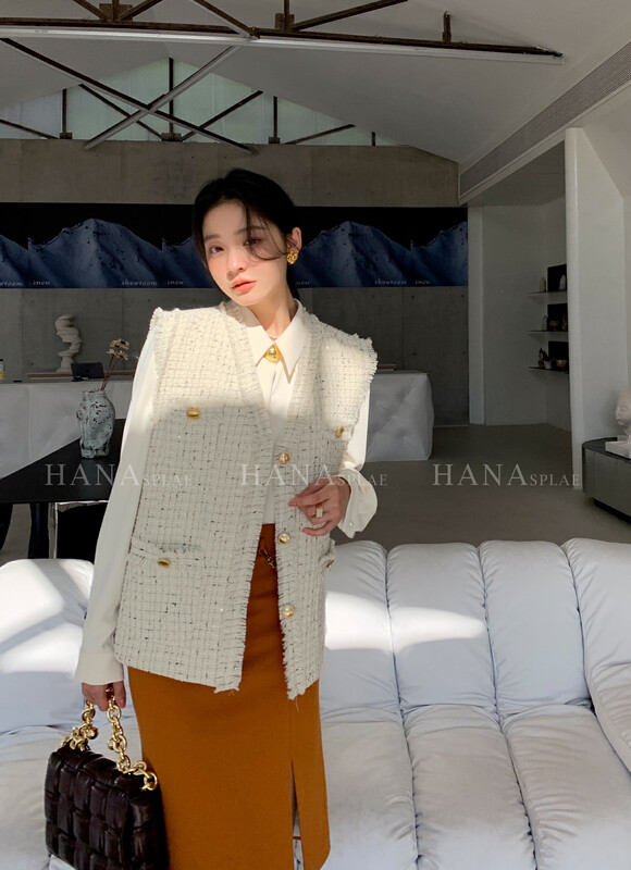 [HANNA Hanna] Small fragrant wind vest female elegant temperament V-neck thin tassel trim coat vest H10668