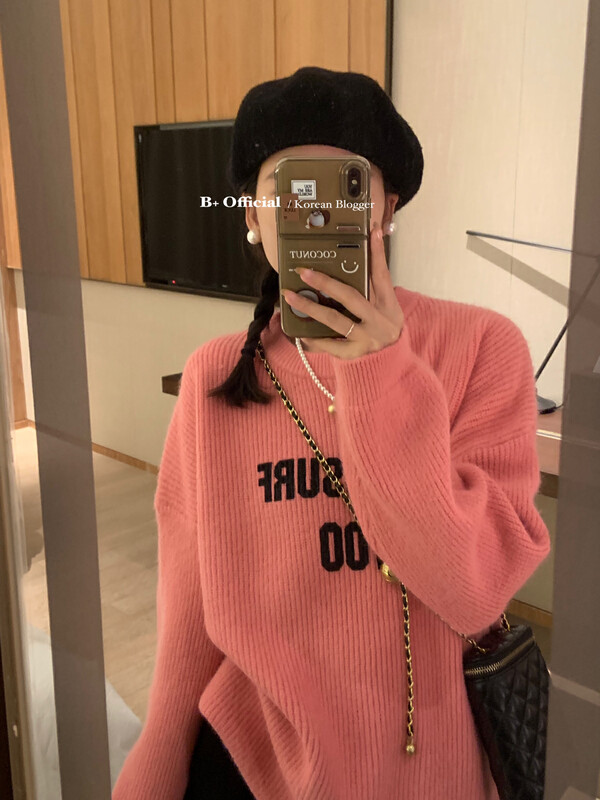 [B Plus] The same style of the Korean generation warm winter lazy casual letter thick sweater 22-8598-2