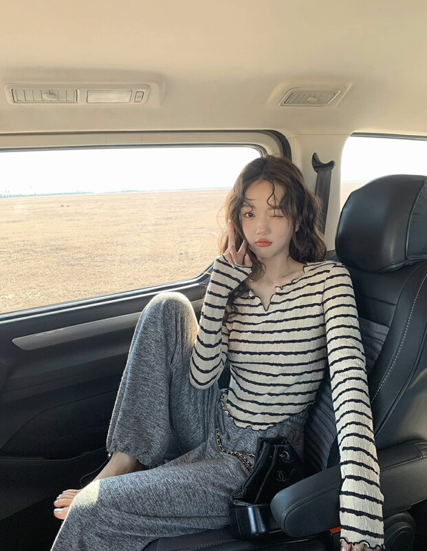 【Y.JIA】High waist and thin female yuppie lazy thin section loose legged sports pants casual pants 8576