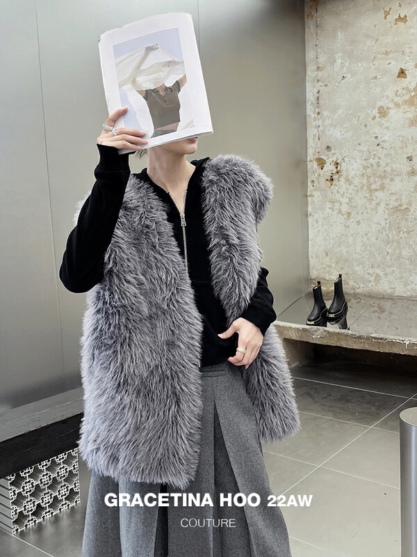 【GRACETINA HOO】Imported environmentally friendly simulation beach wool lazy loose vest autumn and winter layering must-have item BX5013