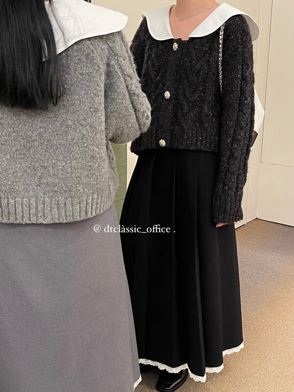 [DT CLASSIC] Contrasting color doll collar loose knitted cardigan D5269# JHY