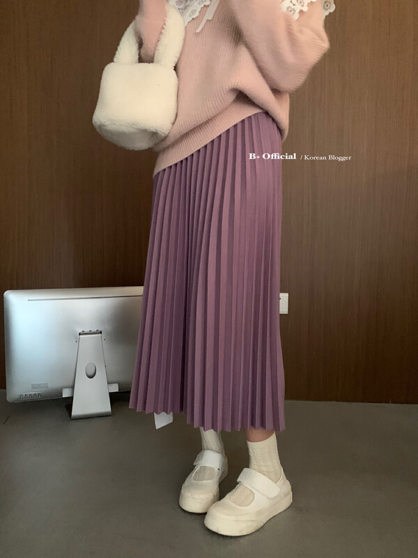 【B plus】Korean simple all-match woolen folded skirt 22-8501-2